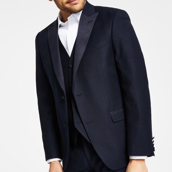 Alfani Men's Slim-Fit Diamond Grid Tuxedo jacket Navy 38R $360 - Picture 2 of 10